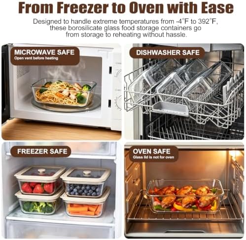 4 Pack 27 oz Glass Food Storage Containers with Airtight Lids