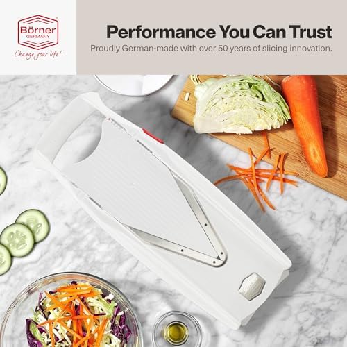 Swissmar Börner VPower V-Slicer Mandoline – Professional Kitchen Tool with Adjustable Thickness – Precision Food Slicer for Vegetables, Julienne, Shredding – Includes Safety Holder & Inserts - White - Image 6