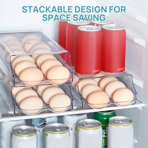 2 Pack Egg Holder for Fridge, Automatic Rolling Egg Container
