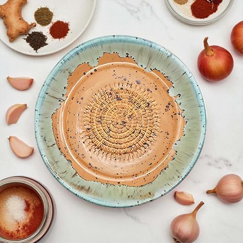 Ceramic Grater Bowl, Garlice Grater Plate, Handmade Ginger Grater, Mincer Bowl for Cheese &Vegetables, Ceramic Decorative Mincer, Hand Dish for Garlic (Caramel)