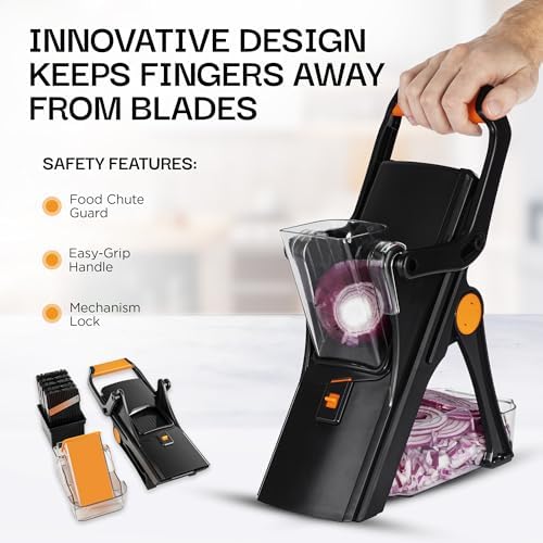 EMSON Safe Mandoline Slicer for Kitchen, All in 1 Potato Slicer Vegetable Slicer Food Slicer Vegetable Cutter, Mandolin Slicer for Veggies and More with 5 Blades and Storage Container - Image 2