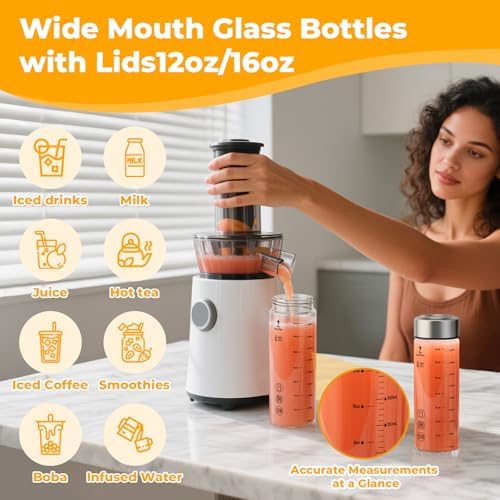 Sursip Wide Mouth Borosilicate Glass Juice Bottles 16oz 6 Pack with Lids - Image 5