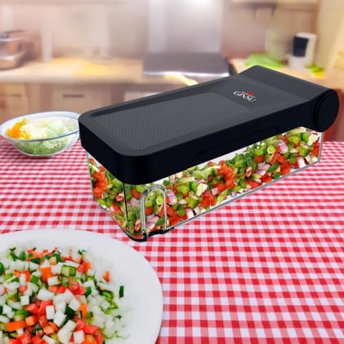 GINSU Plastic Pro Multifunctional Vegetable Chopper & Slicer – 11"x6"x4" Food Dicer, Cutter & Mandoline with 8 Interchangeable Blades for Chopping, Slicing, Dicing & Grating - Image 7