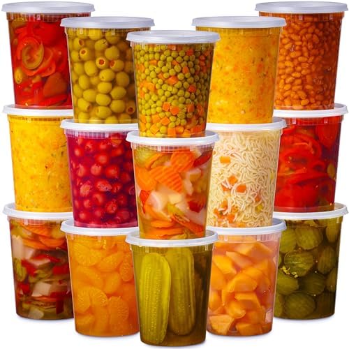 24 Pack 32 Oz Plastic Deli Containers with Lids, Clear Food Storage
