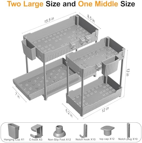 3-Pack 2-Tier Under Sink Organizers with Sliding Drawers