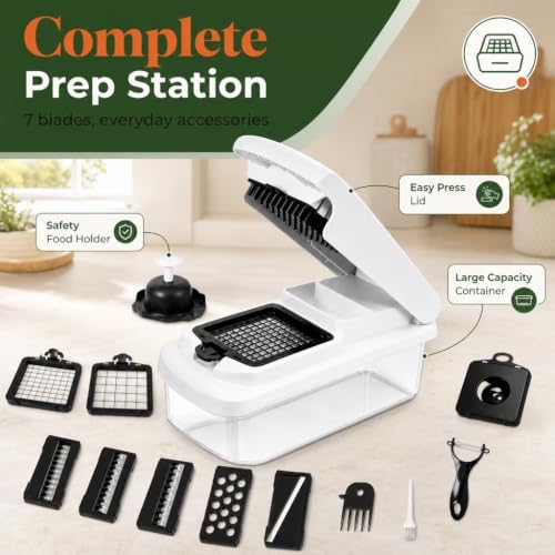 Vegetable Chopper, 15-in-1 Food Chopper with Container, Mandoline Slicer Dicer, Onion Chopper, Vegetable Cutter with Interchangeable Blades, Kitchen Gadget for Meal Prep, Fruits Veggies - Image 2