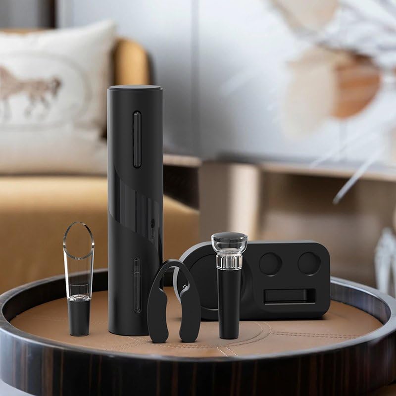 5 in 1 Automatic Electric Wine Bottle Opener,Rechargable Cordless Corkscrew, 50+ Uses Per Charge, Includes Foil Cutter & Wine Stopper,Perfect for Home Bar, Gifts (CE/FCC/RoHS Certified)(black)