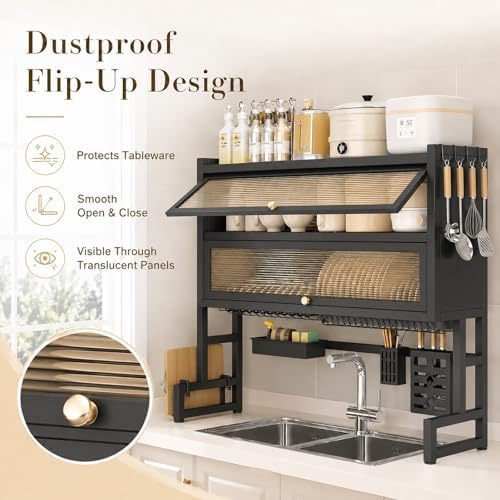 Over The Sink Dish Drying Rack (Black L-25.59in, Double-Layer)
