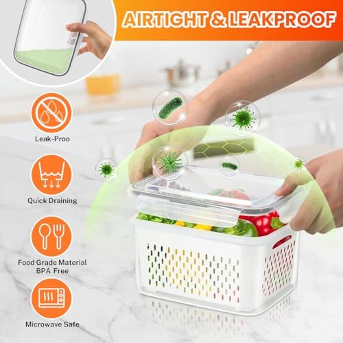 8 Pieces Fruit Storage Containers for Fridge with Lids and Strainer