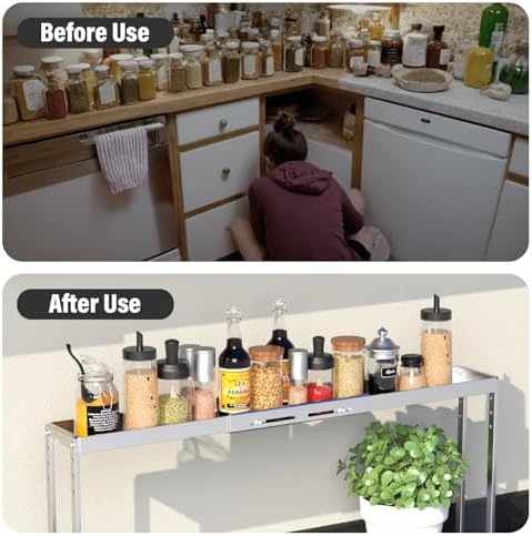 Oven Shelf, Adjustable 27-33 Inch, Kitchen Spice Rack, Silver
