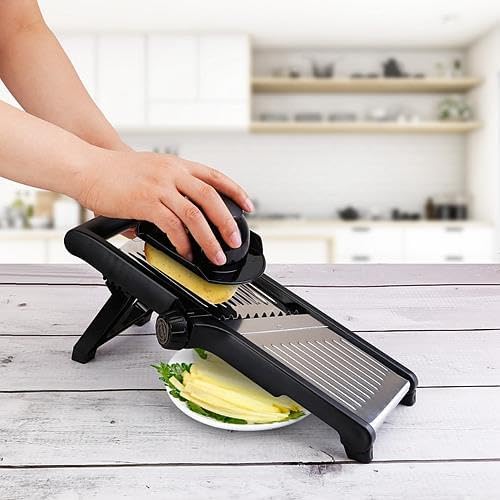 Mandoline Food Slicer Stainless Steel Food Cutter Vegetable Fruit Chopper Grater Peeler Kitchen Julienne Slicer with 5 Adjustable Blades Food Holder - Image 3