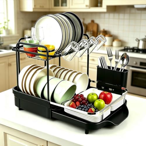 Dish Drying Rack for Kitchen Counter, Large Expandable Dish Drainer