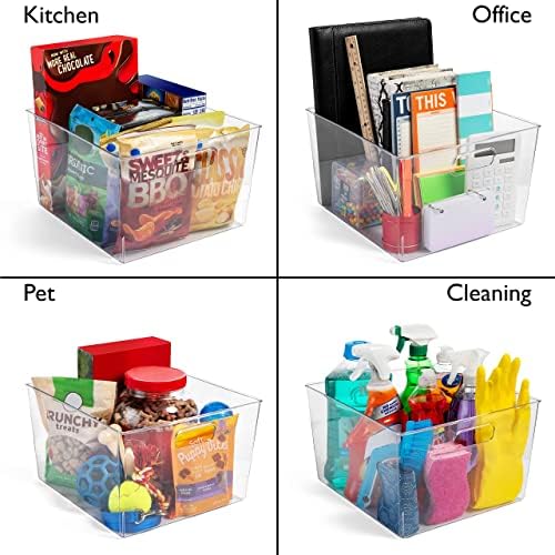 Clear Plastic Storage Bins for Kitchen, Fridge, Pantry, 4 Pack
