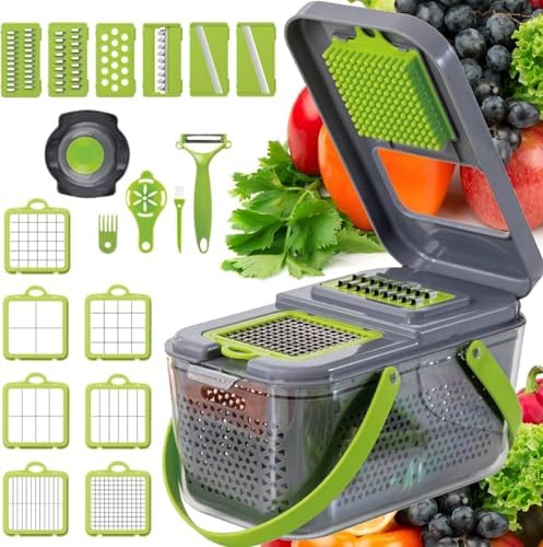 Vegetable Chopper Mandoline Slicer with Container, Food Chopper, Onion Chopper, Veggie Cutter for Salad, Kitchen Gadgets Accessories Essentials, White by PUPZY