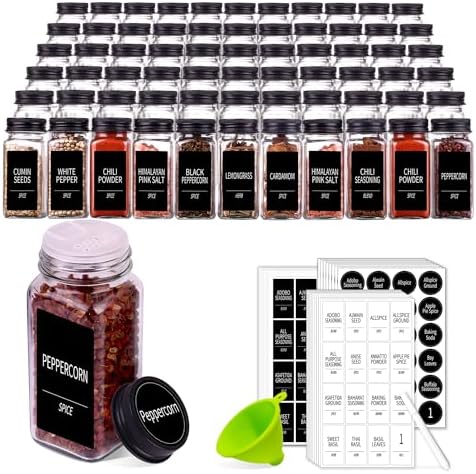 66 Pack Glass Spice Jars with Labels, 4oz Spice Containers