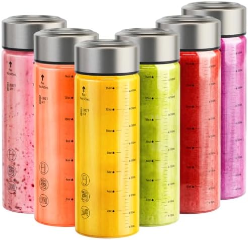 Sursip Wide Mouth Borosilicate Glass Juice Bottles 16oz 6 Pack with Lids by Sursip%C2%AE