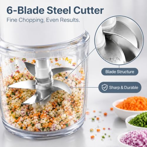 Electric Cordless Garlic Chopper 350ML with Glass Bowl, 6 Blades - Image 4