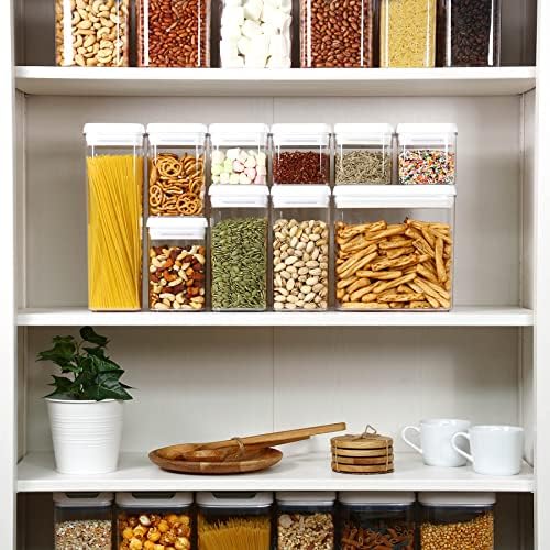 Flip Tite Storage Container with Lid 4" Airtight Ring Seal Top, Stackable Acrylic Canister Jar Set for Kitchen Pantry Organizer, Food Spice Pasta Snack (5pk, Variety)