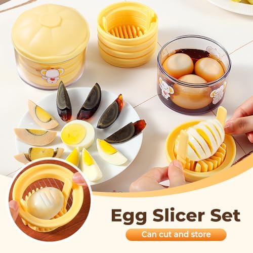 4 In 1 Egg Slicer For Hard Boiled Eggs, Stainless Steel 4 Slice Modes Egg Cutter, Strawberry Slicer Grape Cutter, Kitchen Fruit Slicer For Mushroom, Cherry (Yellow-1pcs)