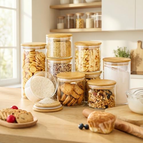 32 oz Round Glass Food Storage Containers with Airtight Bamboo Lids, 4 Pack