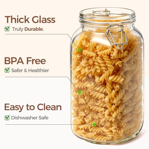 Large Square Glass Jars with Airtight Lids 78 oz 3 Pack Wide Mouth