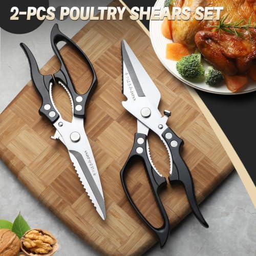 Poultry Shears Set Black - All Purpose Heavy Duty Kitchen Shears