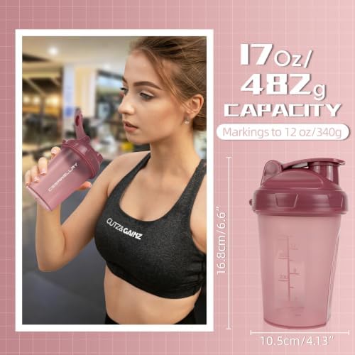 2 Pack Shaker Bottles for Protein Mixes, 17 oz Small Protein Shaker Bottle with Handle, Gym Shaker Cups with Blending Ball for Pre Workout, BPA-Free & Dishwasher Safe (Black, Pink) - Image 2