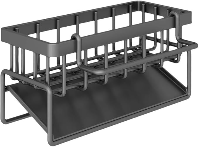 Sink Caddy Kitchen Sink Organizer, Sponge Holder for Kitchen Countertop for Dish Brush Gloves, Dish Cloth Hanger, Rustproof Kitchen Caddy with Drip Tray (Black)