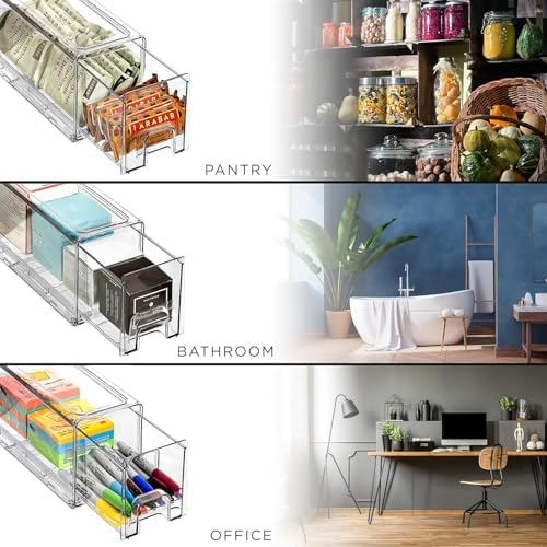 Clear Storage Drawers for Refrigerator & Pantry (Small Wide, 2 Pack)