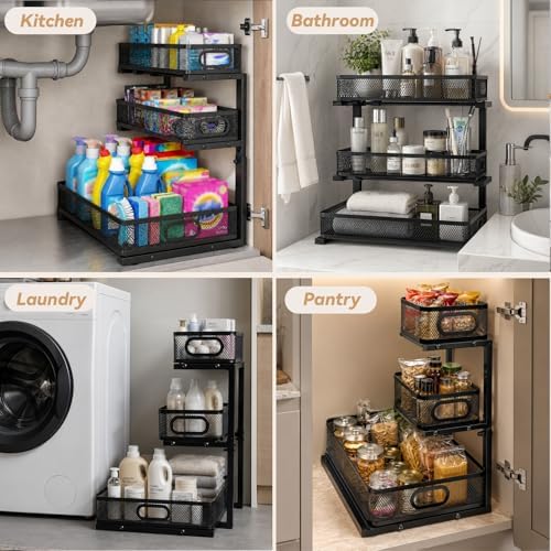 3-Tier Under Sink Organizer Organization for Home Bathroom Kitchen,Black