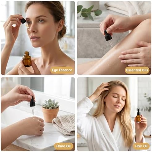 Segbeauty 0.5oz Amber Glass Dropper Bottles Refillable, 4pcs Empty Travel Eye Droppers for Liquids, 15ml Mini Travel Size Perfume Oils Bottle with Refill Tool, Small Round Essential Oil Dispenser - Image 6