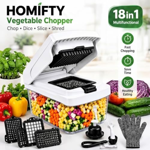18-in-1 Vegetable Chopper Set, Food Dicer & Mandoline Slicer with Container, Onion Cutter, Stainless Steel Blades, BPA-Free, Dishwasher Safe Kitchen Vegetable Cutter - Image 2