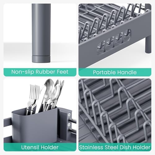 Expandable Dish Drying Rack for Kitchen Counter, Standard, Grey