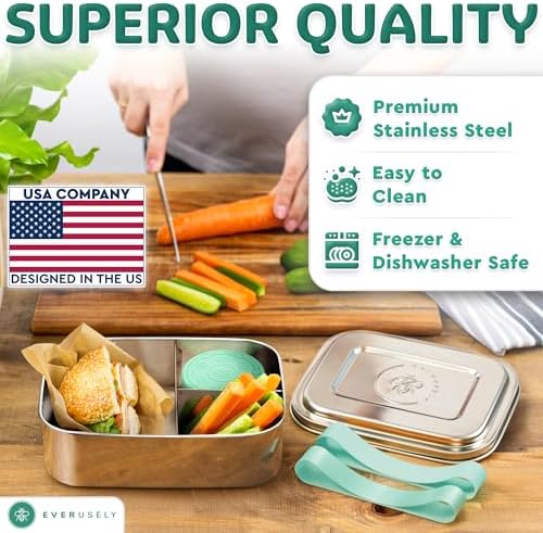 Stainless Steel Bento Box + Condiment Container - Green, 60oz / 1.8 L