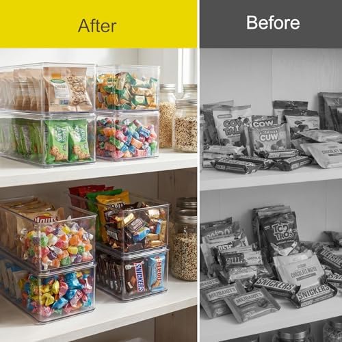 4 Clear Pantry Organizer Bins for Kitchen Drawer, Refrigerator