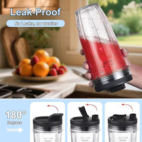 Replacement 24oz Blender Cups with Lid for Ninja, 7 Fins Extractor Blade Compatible with Nutri Auto iQ BN401 BN751 BN801 BL642 BL456 BL480 Foodi SS401 SS101 NN100 NN210 NN102 BL2012 - Image 6