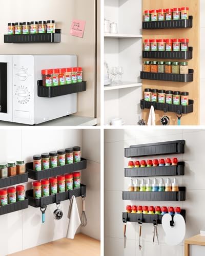 Spice Rack Wall Mount, 4 Pack Black, 2" Depth, Screw/Adhesive