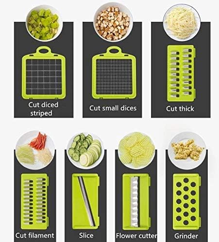 Food Chopper Vegetable-Fruit-Cheese-Onion Chopper Slicer Dicer Tomato Cutter Grater 12 in 1 Veggie Chopper Spiralizer Salad Potato Slicer with Container Multi-function Kitchen Aid Carrot Cutter (Gray)