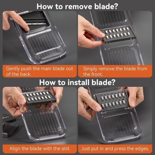 Transparent Multifunctional Mandoline Slicer - 6 Blades Interchangeable, Handheld Vegetable Cutter with Hand Guard for Kitchen, Onion, Garlic, Safe Food Slicer