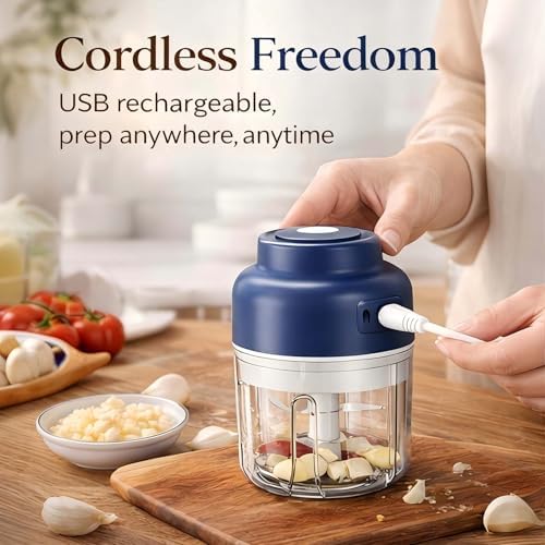 Electric Garlic Chopper Mini, Cordless Mini Food Chopper With 6 Blades, 320ml Small Garlic Grinder For Onion Chili Ginger, Rechargeable Kitchen Gadget (2, Purple) - Image 4