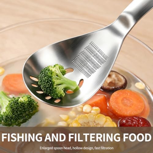 5‑in‑1 Multifunctional Cooking Spoon, 304 Stainless Steel Kitchen Utensil, Egg Yolk Separator, Potato Masher, Ginger Garlic Grater, Slotted Strainer Spoon, Dishwasher‑Safe, Set of 2