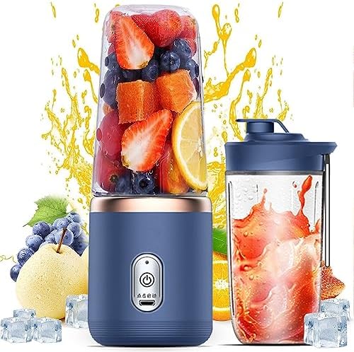 Portable Blender, Personal Blenders for Shakes and Smoothies, 400ML USB Rchargeable Fruit Veggie Juicer Cup With 6 Blades and Travel Lid, Blender for Travel Gym Kitchen by WelcometotheOFHADF