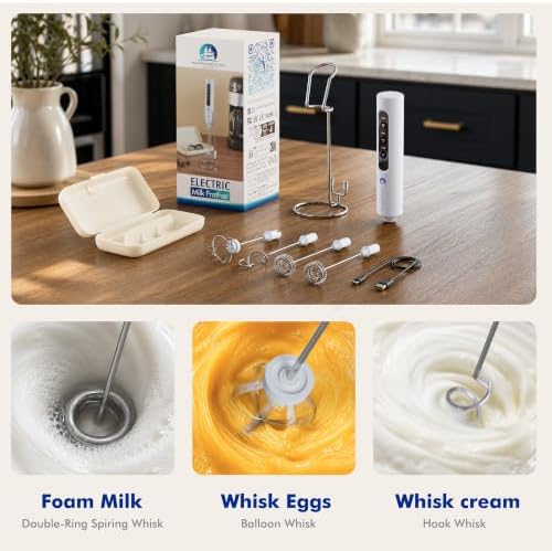 Rechargeable Milk Frother with Stand, 4 Interchangeable Whisks & Travel Case – Handheld Mixer for Lattes, Matcha, Hot Chocolate, Eggs & Protein Shakes - Image 5