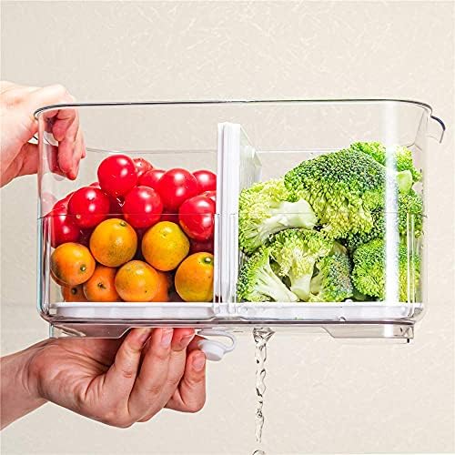 11'' Large Food Storage Containers, Fridge Produce Saver 2 Tier Stackable Refrigerator Organizer with Lids and Removable Drain Tray Drawers Bins Baskets for Kitchen