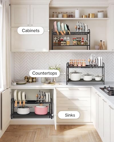 Pots and Pans Organizer Under Cabinet, 2-Tier Expandable Pot Rack