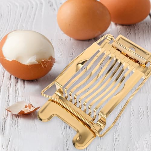 Stainless Steel Egg Slicer for Hard Boiled Eggs: Luxury Golden Metal strawberry Cutter Tool - Heavy Duty Strawberry Slicer & Mushroom Fruit Chopper Kitchen Gadget, Dishwasher Safe, 5.50"x3.65" - Image 5