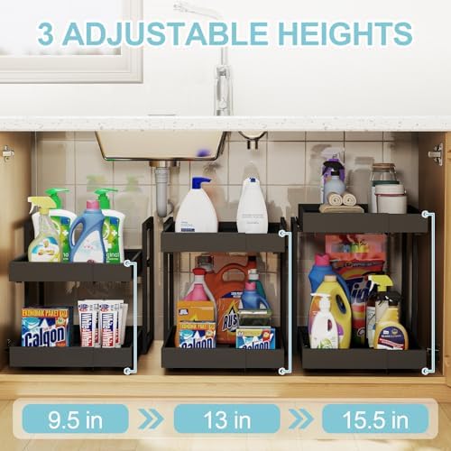2-Tier Expandable Pull Out Cabinet Organizer, Cabinet Drawers, 16"D
