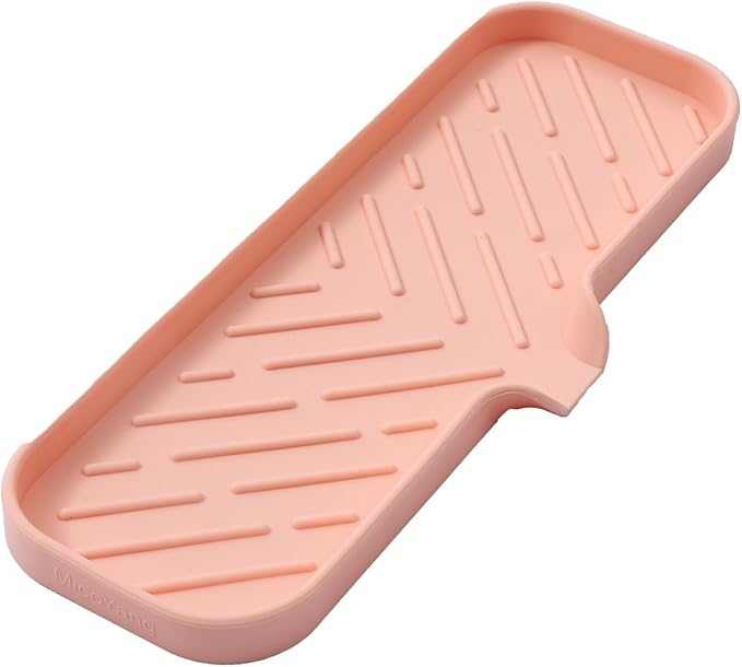MicoYang Silicone Bathroom Soap Dishes with Drain Spout-Bathroom and Kitchen Sink Organizer,Sponge Holder,Dish Soap Tray,Perfect for Dispenser,Scrubber,Bottle,Cup on Sink or Counter-Pink 12"×4"