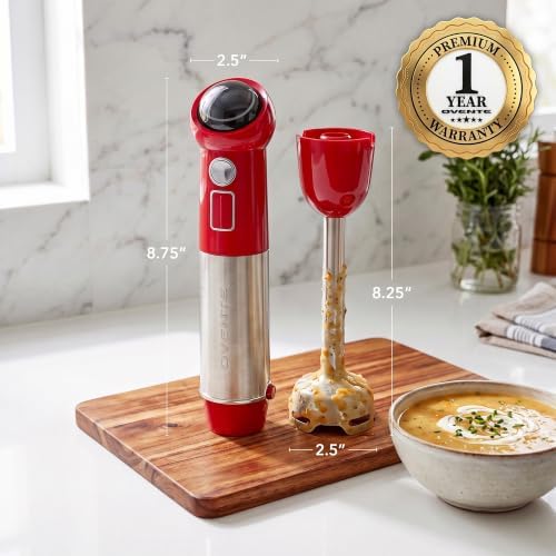 OVENTE Cordless Immersion Hand Blender, 300W Rechargeable Red HR995R - Image 5