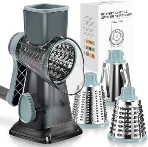 Badelite Cheese Grater Vegetable Cheese Shredder Slicer Grater for Kitchen 3 Changeable Blades for Cheese Potato Zucchini Nuts Chocolate (Grey Blue) by Badelite